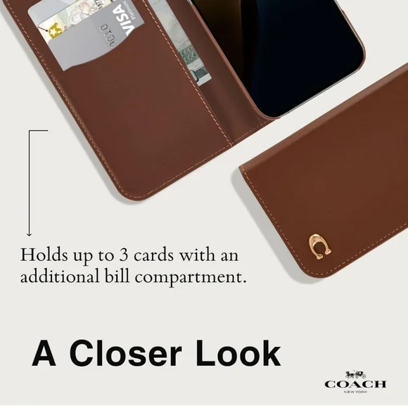 Coach iPhone 16 PRO Signature Canvas Wallet Folio Case, Hazelnut
